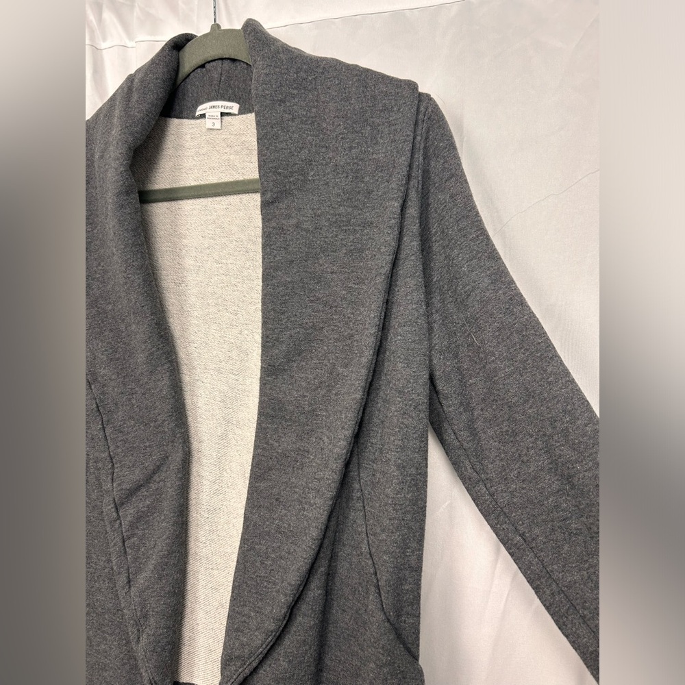 James Perse women’s grey cowl neck open front long sleeved jacket. Size 3. ( L)